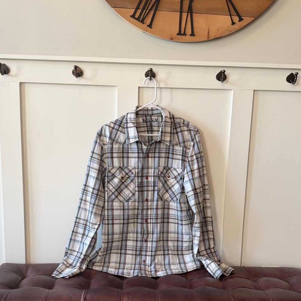 Plaid Button-Down Shirt in Blue and White